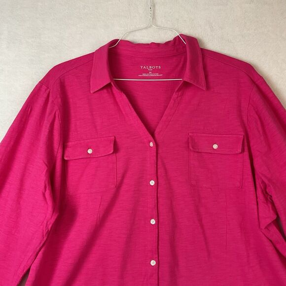 Talbots Plus Shirt Womens 3X Pink Knit Button Front Collar Long Sleeves Casual - Picture 2 of 9